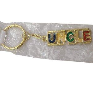 Gold-Tone Uncle Keychain With Colorful Spell Out Lettering Charm Gift For Uncles